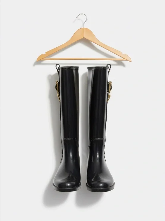 Coach Tasha Glossy Black Rain Boots Size 6 - Picture 2 of 6